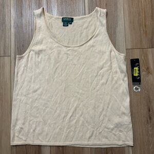 NWT  Lauren Ralph Lauren Womens Tank Top Beige 1X Silk Cashmere Blend Sleeveless